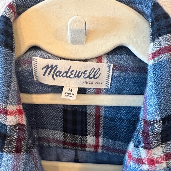 MADEWELL, Long-Sleeve Straight-Hem Button-Up, Blue Plaid, Flannel, Women's MED - Picture 3 of 10